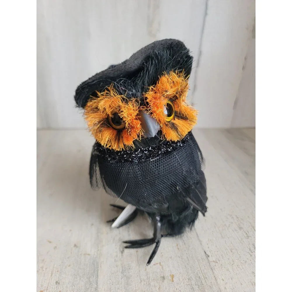 Pier 1‎ black glitter witch owl Halloween home decor prop unique